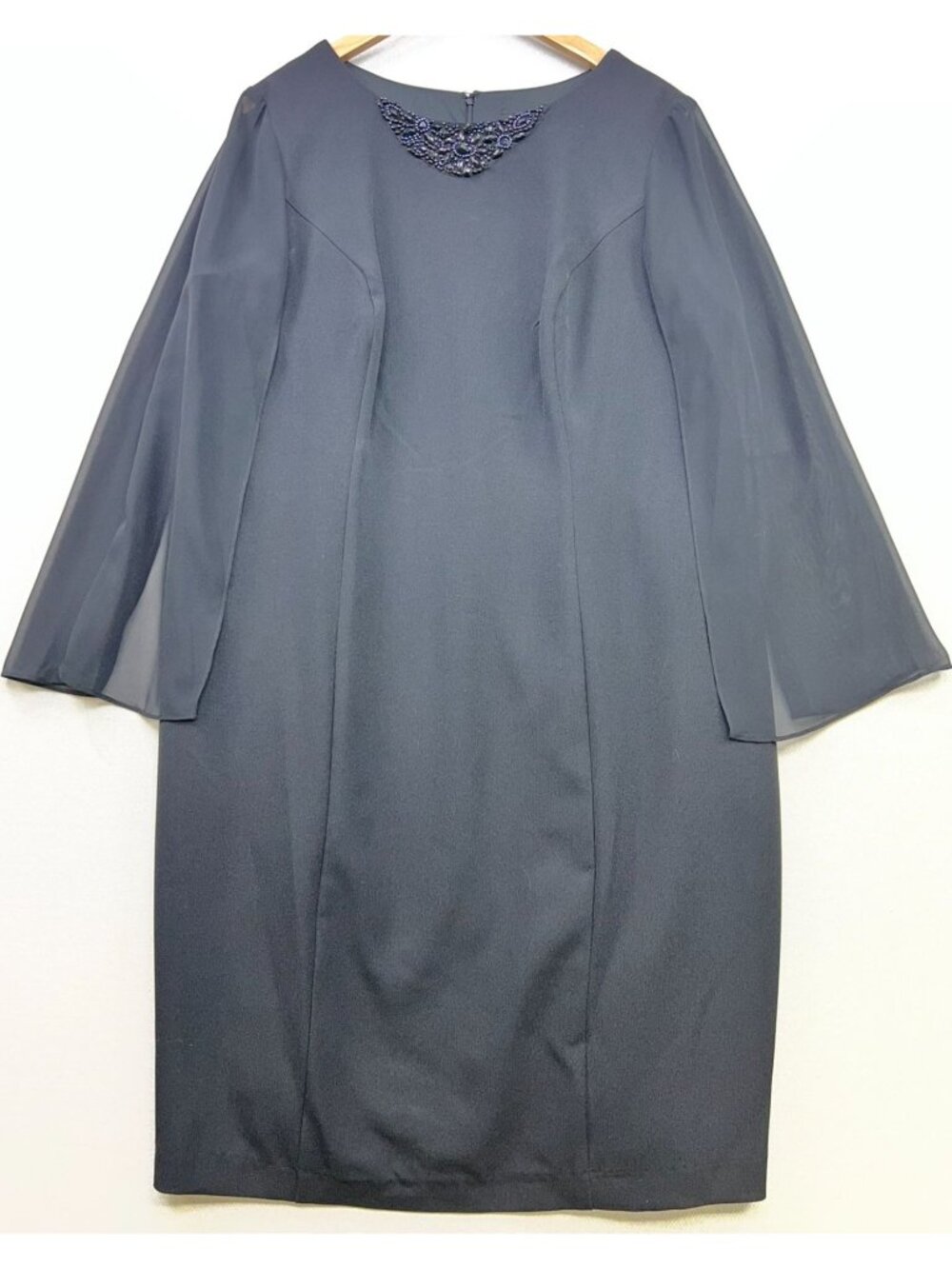 Scarlett Womens Embellished Chiffon Midi Dress Long Sleeve Back Zip Sz 16W Black
